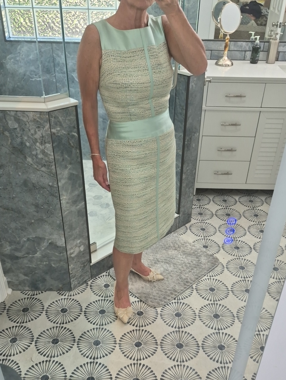 Teri Jon For Rickie Freeman Mint Embroidered Dress w/Satin Accents